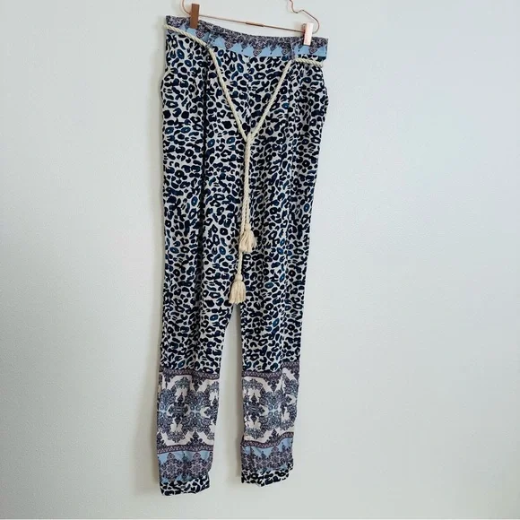 Ollari Anthropologie Leopard Print Tassel Lightweight Boho Tapered Pants - Picture 7 of 10